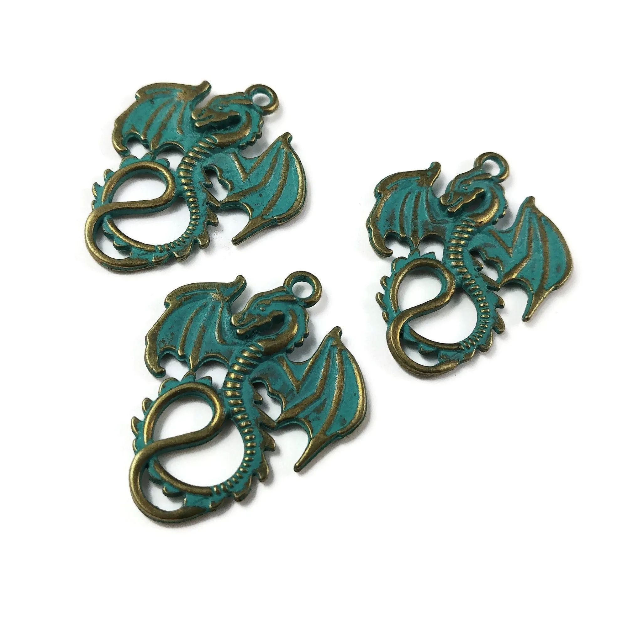 3 Large dragon charm - Hypoallergenic - Patina or bronze plated