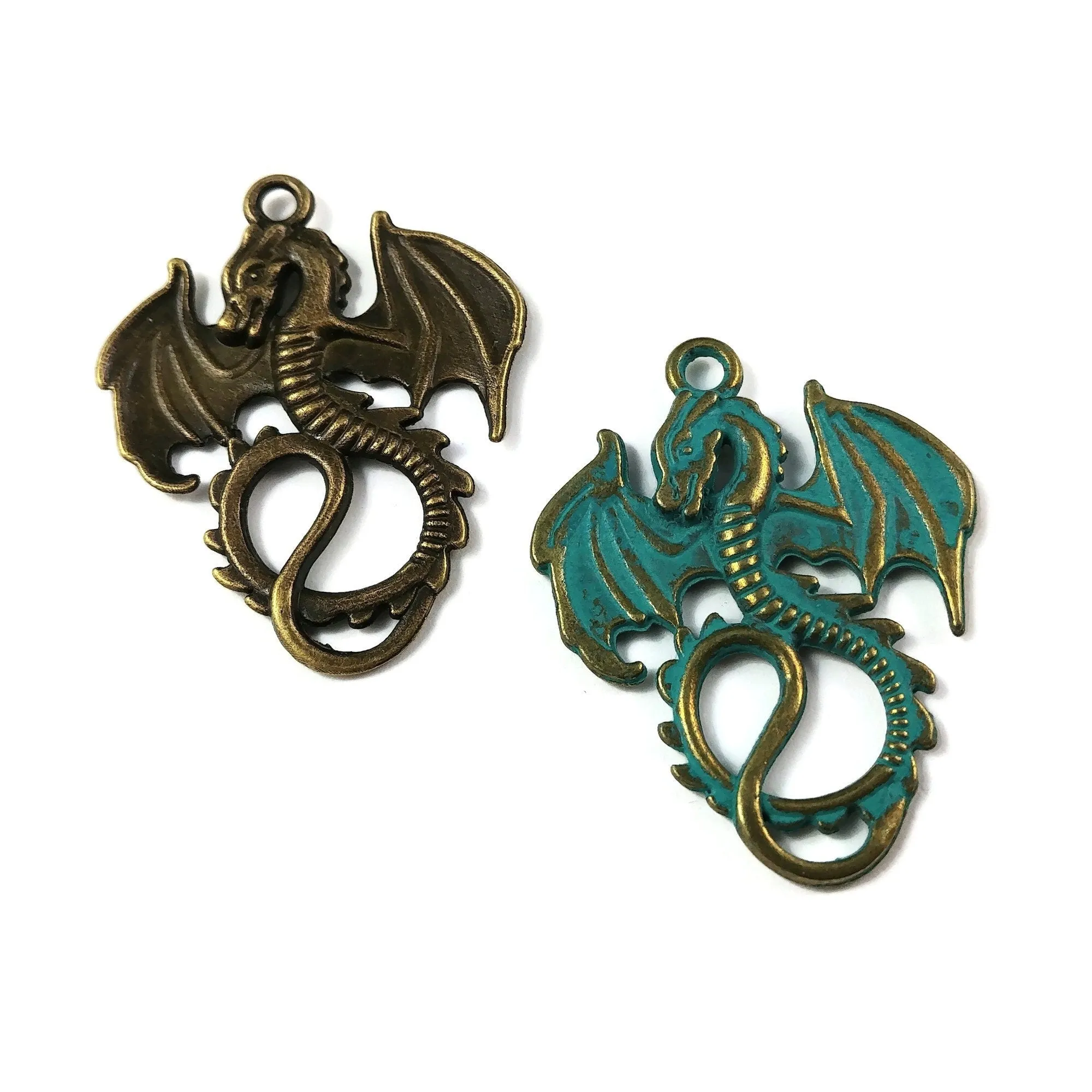 3 Large dragon charm - Hypoallergenic - Patina or bronze plated