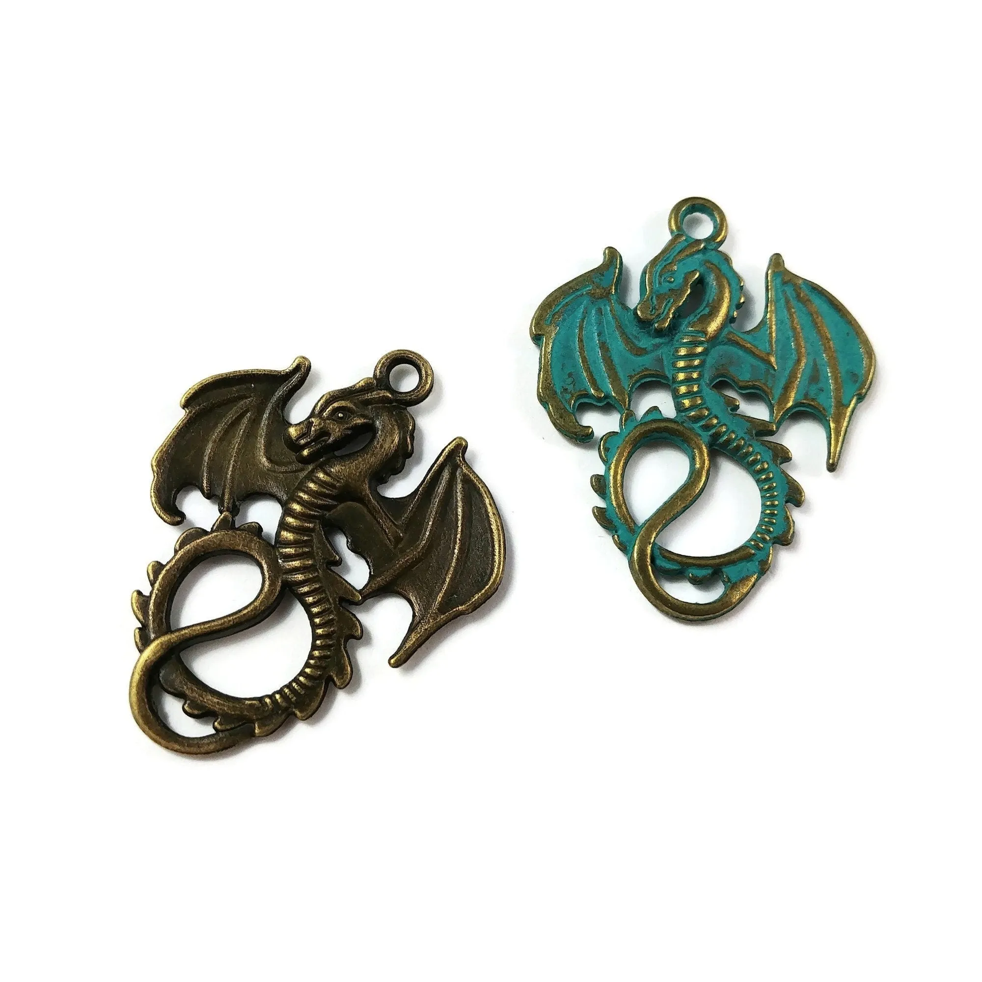 3 Large dragon charm - Hypoallergenic - Patina or bronze plated