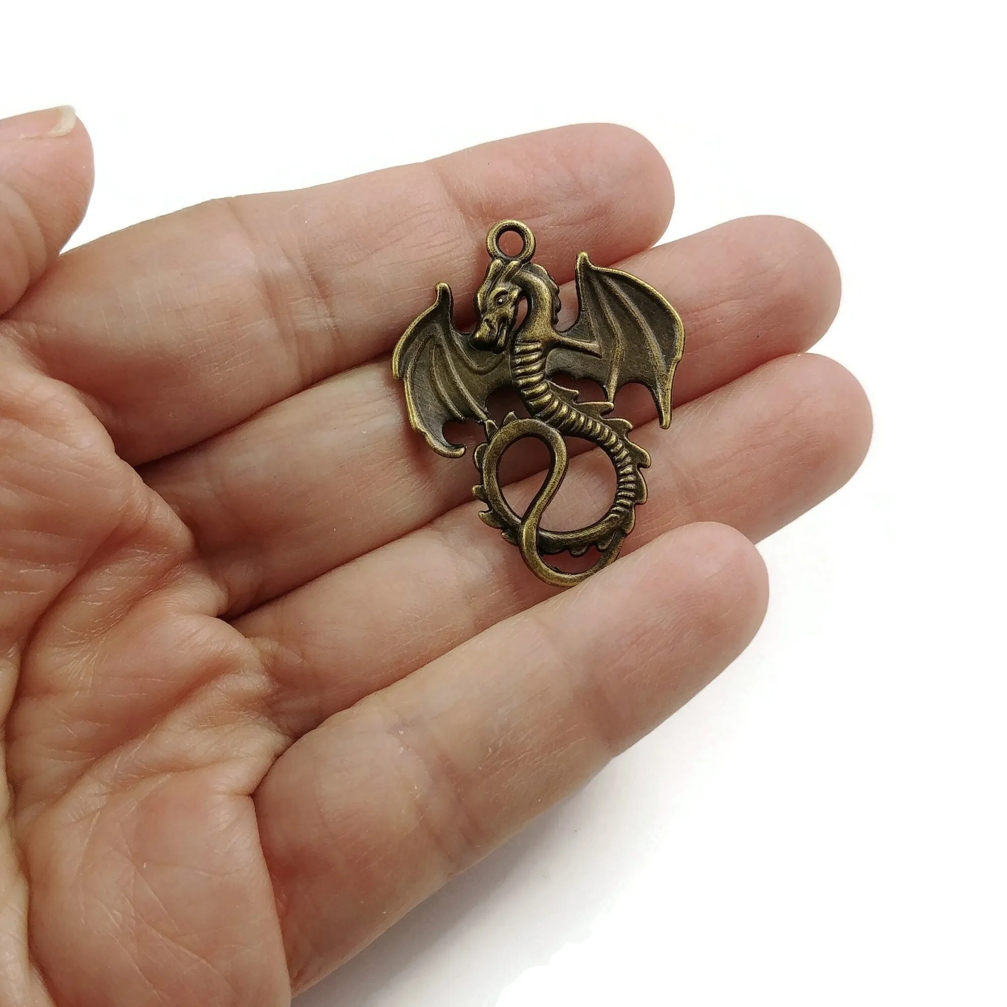 3 Large dragon charm - Hypoallergenic - Patina or bronze plated