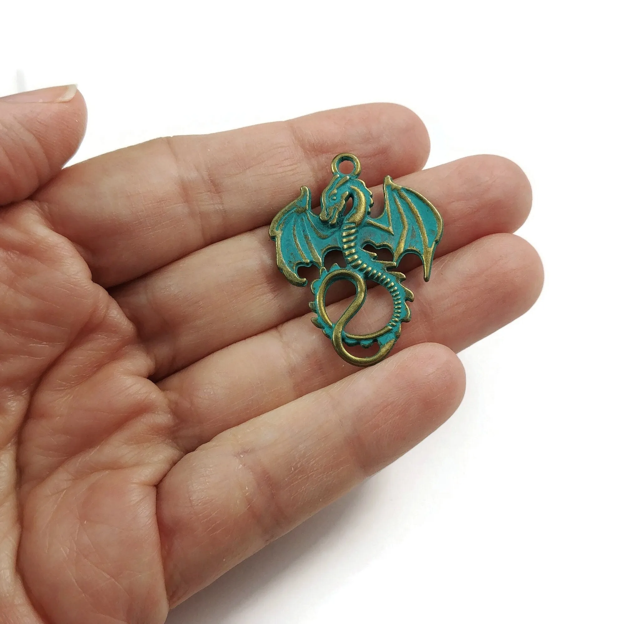 3 Large dragon charm - Hypoallergenic - Patina or bronze plated