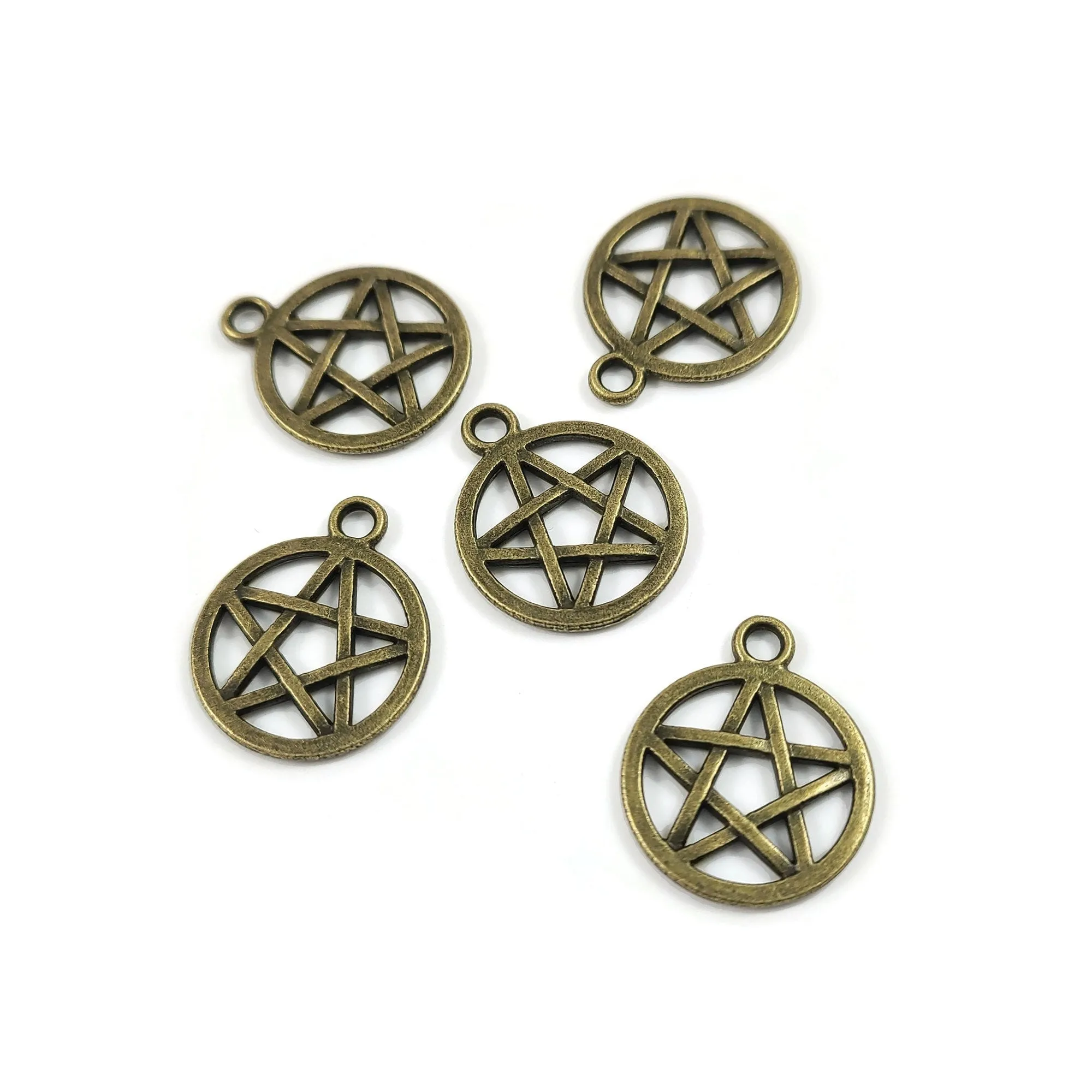 5 Hypoallergenic 20mm pentagram charms, Gold, Silver, Bronze
