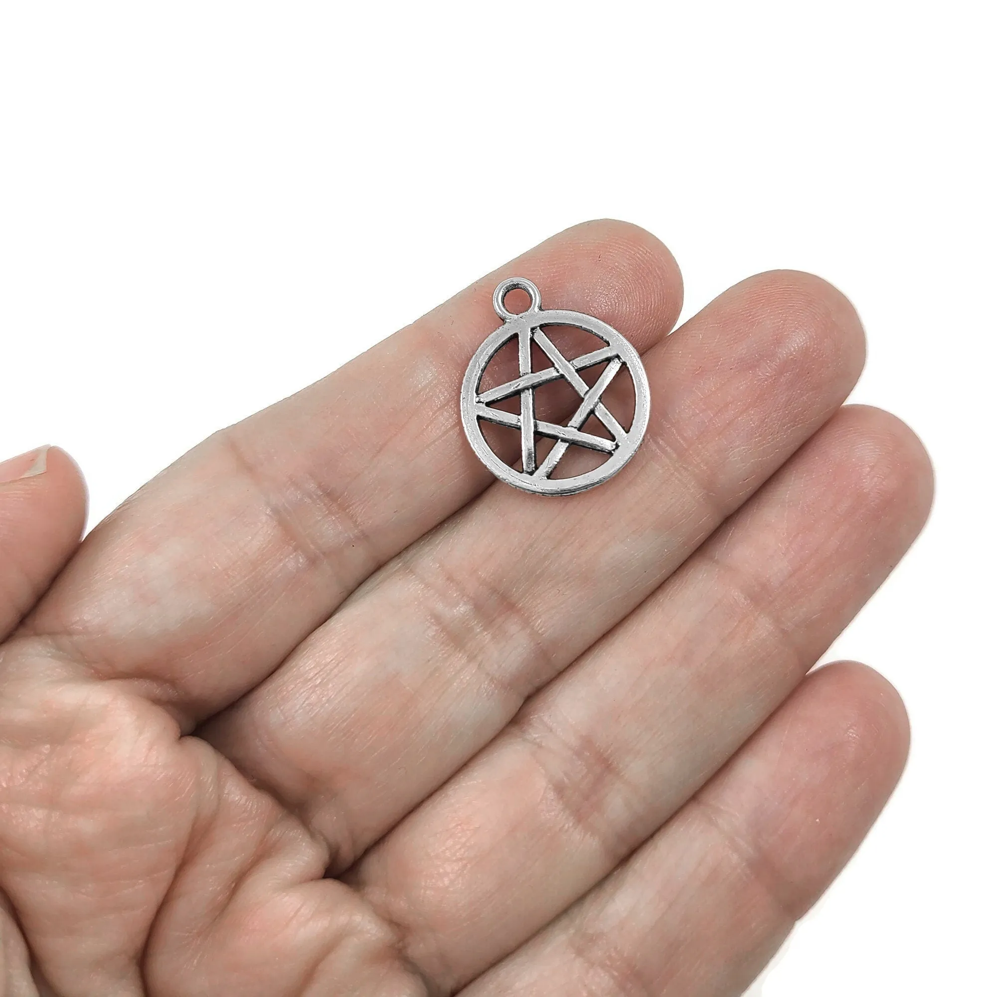 5 Hypoallergenic 20mm pentagram charms, Gold, Silver, Bronze