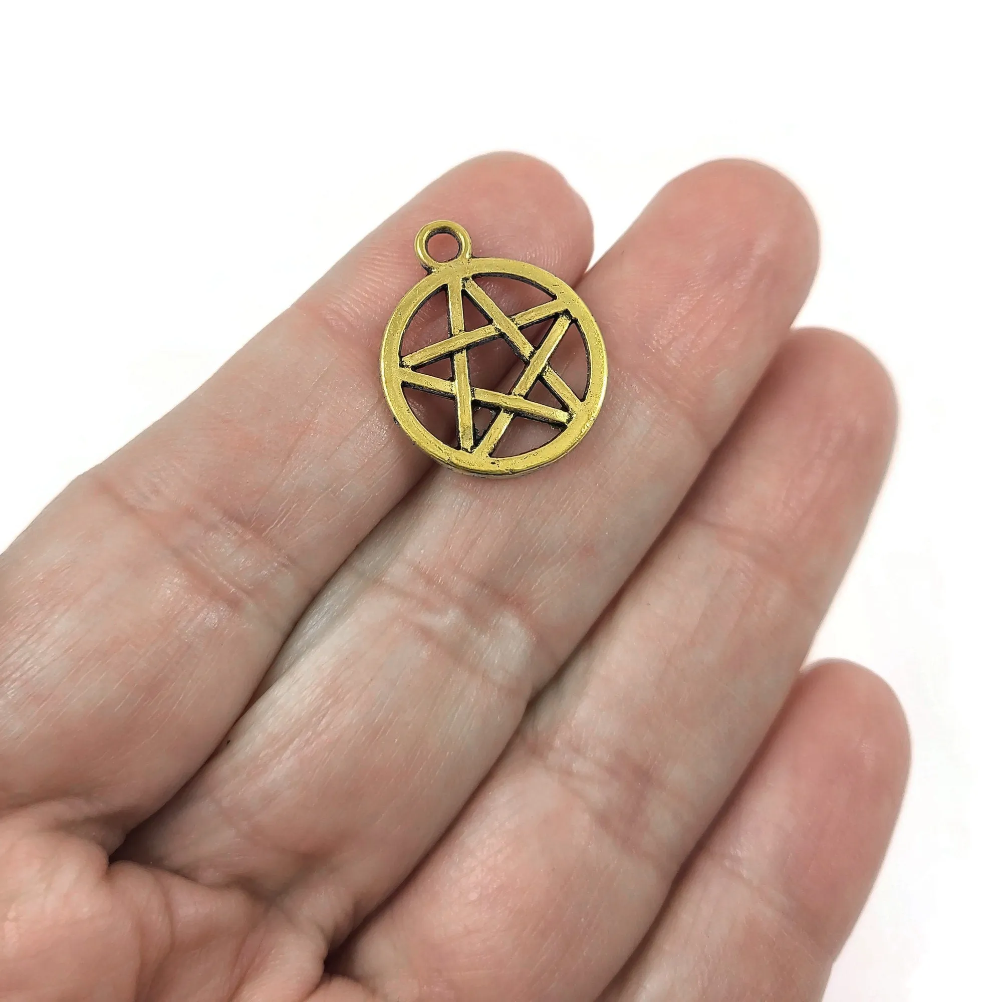 5 Hypoallergenic 20mm pentagram charms, Gold, Silver, Bronze