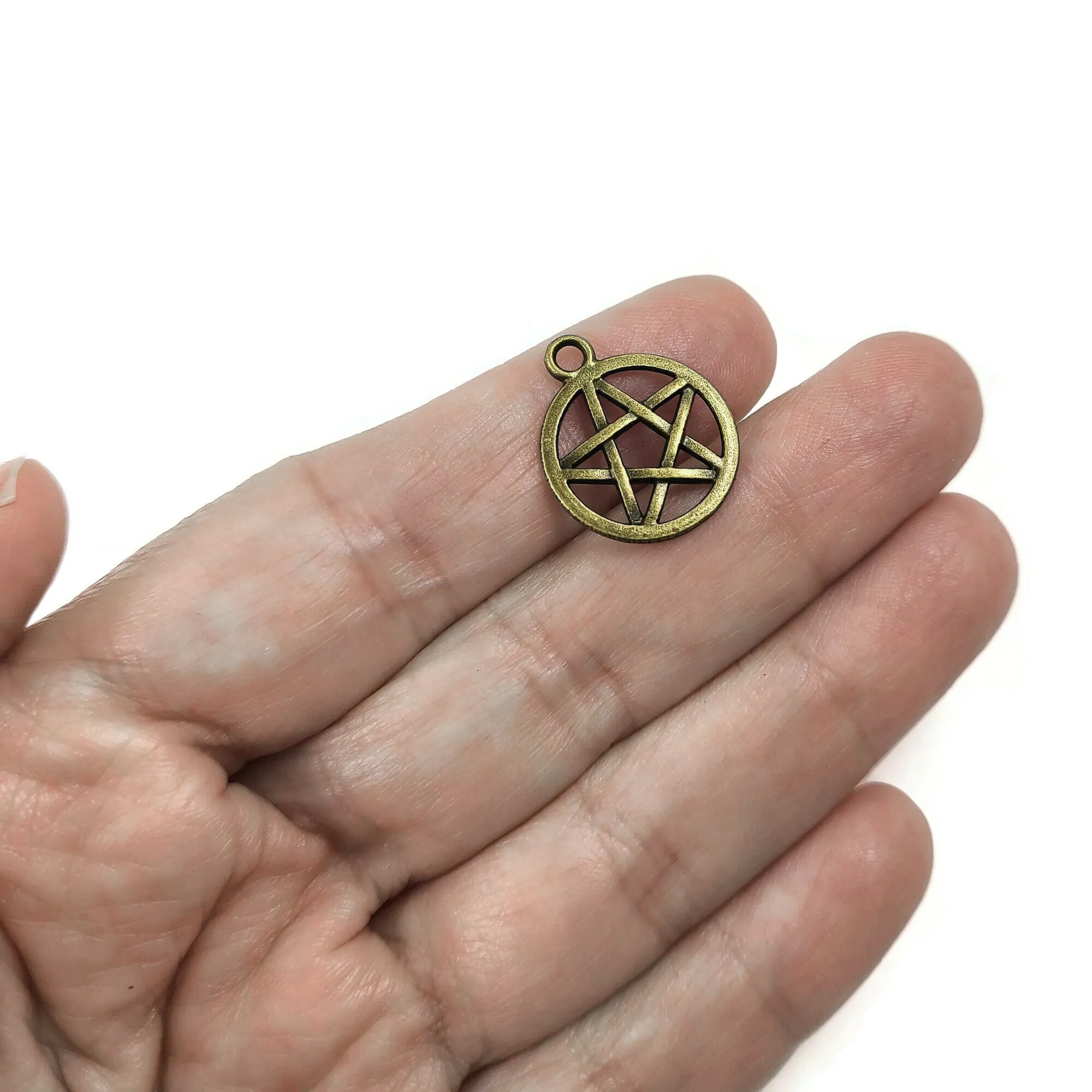 5 Hypoallergenic 20mm pentagram charms, Gold, Silver, Bronze