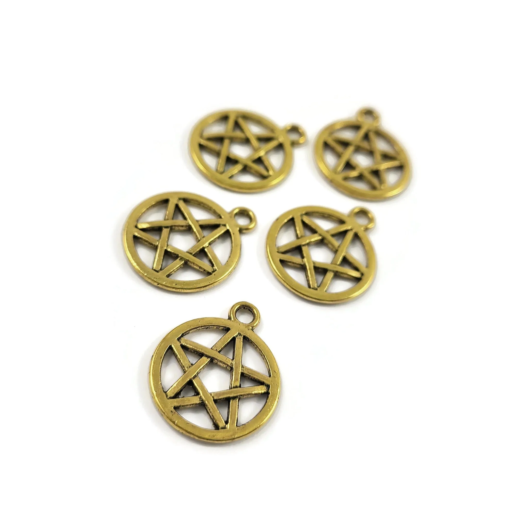 5 Hypoallergenic 20mm pentagram charms, Gold, Silver, Bronze