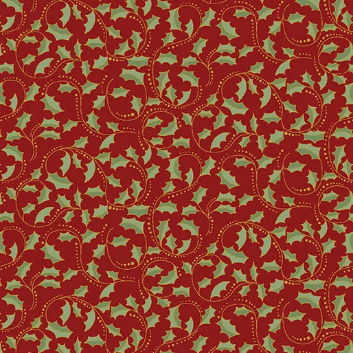 A Botanical Season - Golden Leaf Scroll Crimson - Jackie Robinson - Benartex Fabric