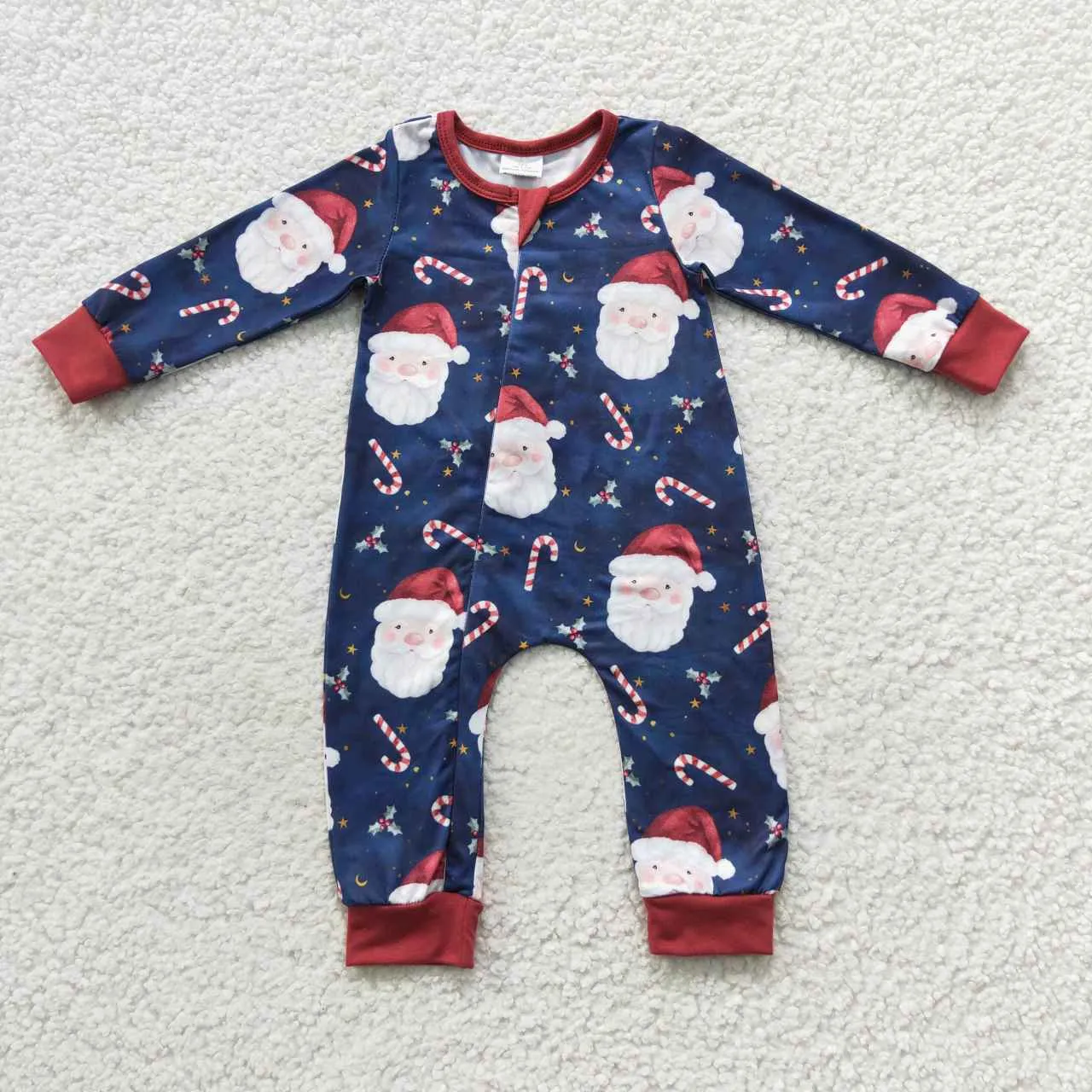 baby Christmas Santa Claus Navy Blue zipper romper LR0498