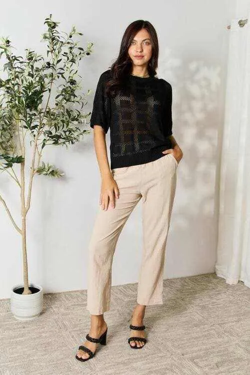 Chic ribbed knit top - round neck, versatile style