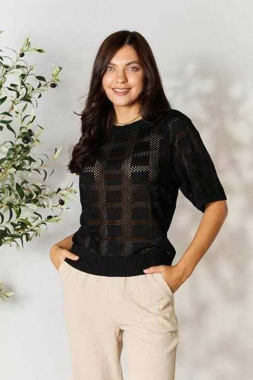 Chic ribbed knit top - round neck, versatile style