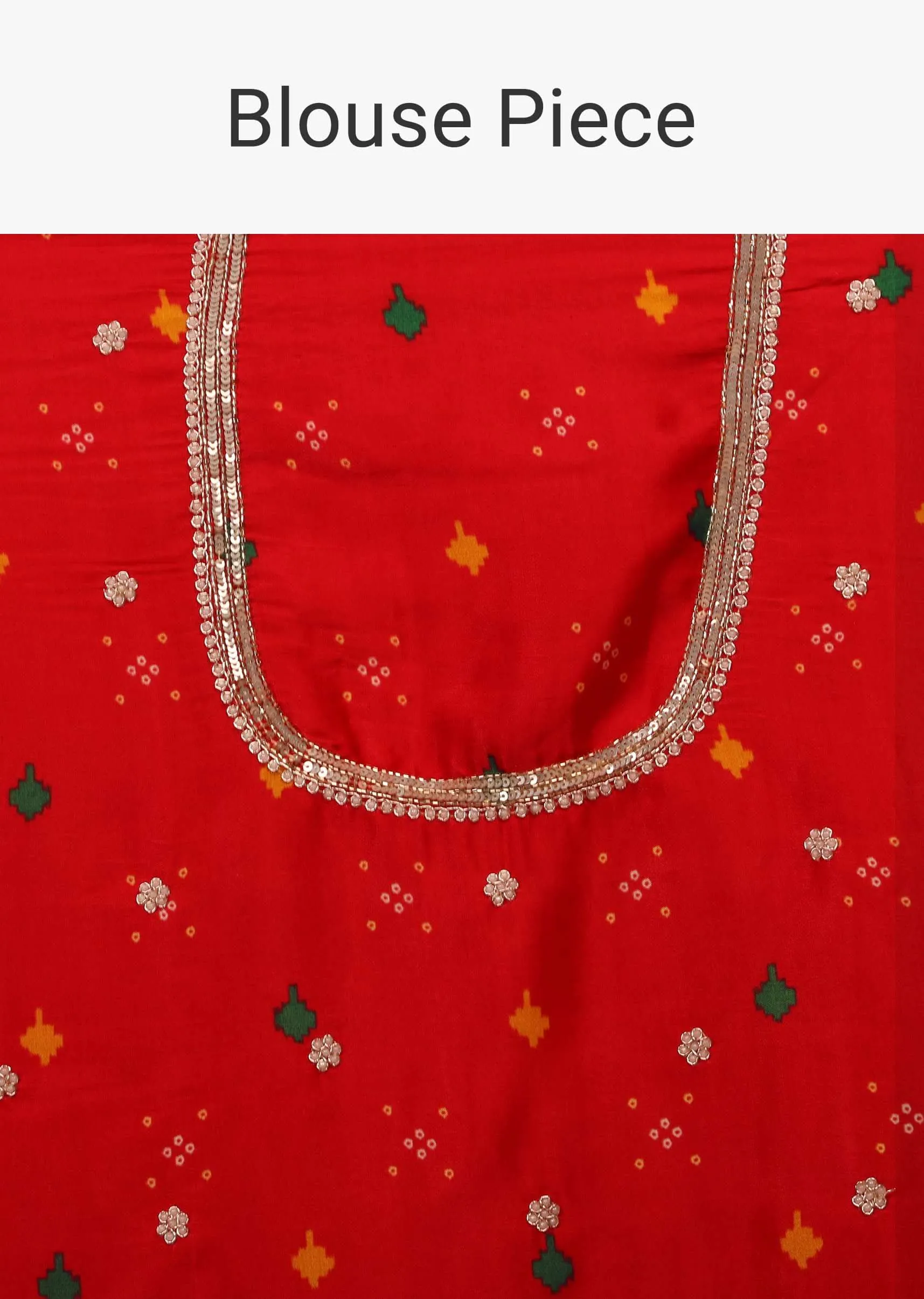 Crimson And Navy Blue Saree In Satin With Patola Print And Gotta Patti Embroidery Detailing