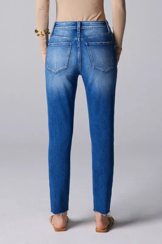 Dark Blue High Rise Slim Straight Women Jeans