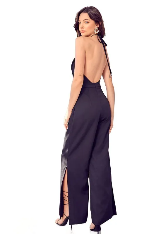 DEEP V-NECK WIDE LEG JUMPSUIT