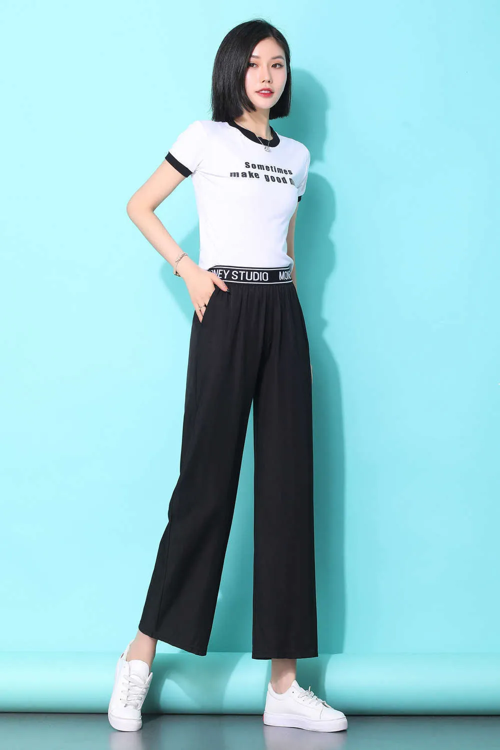 Denim Wide Leg Pants Women Summer Thin High Waist Drape Loose Slim Look Casual Floor Length Ice Silk Ankle-Length Pants
