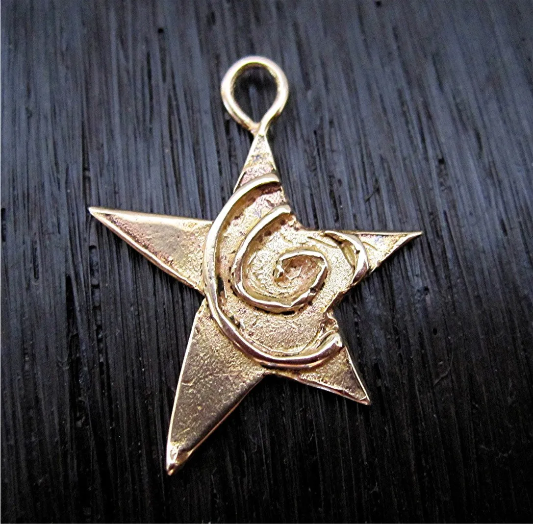 Gold Bronze Artisan Spiral Star Pendant and Charm (one) (N)