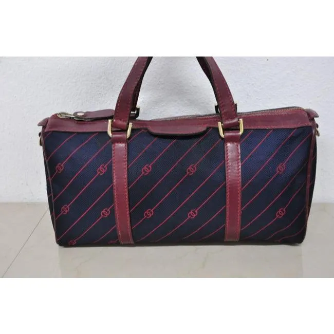 Gucci Boston Xl Anniversary Canvas Leather Two Way Navy W Red Diagonal G Print