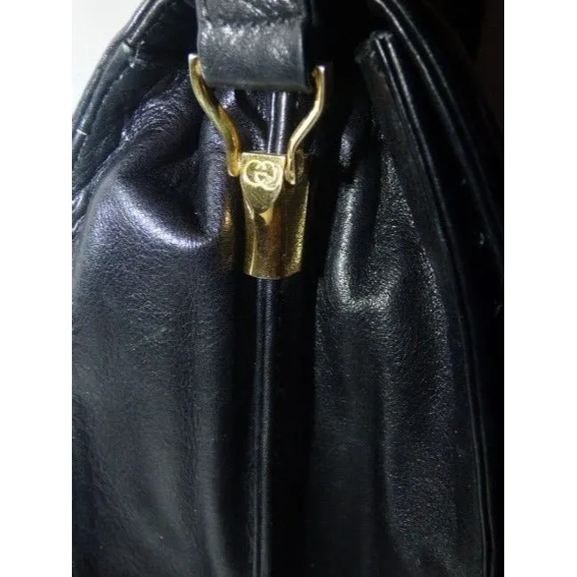 Gucci Padlock Bag Two Way Top Handle With Strap Black Leather Satchel