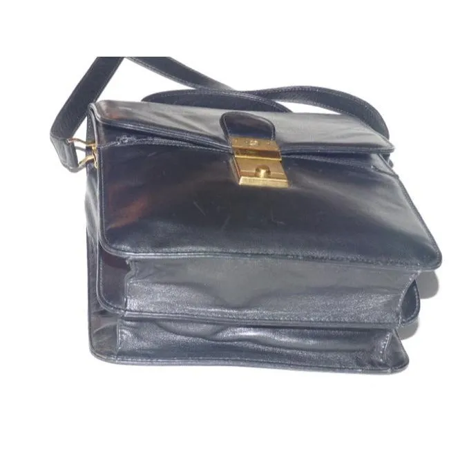 Gucci Padlock Bag Two Way Top Handle With Strap Black Leather Satchel
