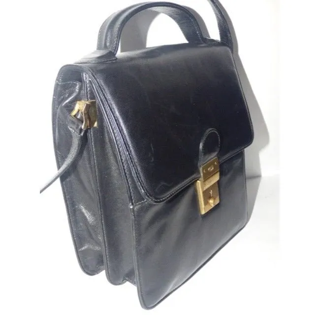 Gucci Padlock Bag Two Way Top Handle With Strap Black Leather Satchel