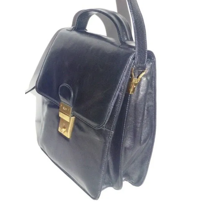 Gucci Padlock Bag Two Way Top Handle With Strap Black Leather Satchel