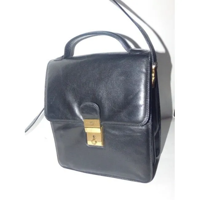 Gucci Padlock Bag Two Way Top Handle With Strap Black Leather Satchel