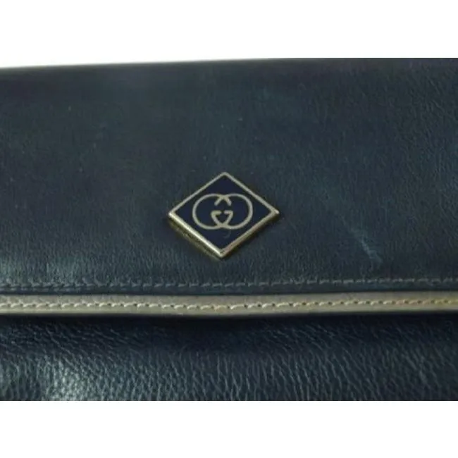 Gucci Vintage Navy Blue Leather With Grayish Lavender Trim Shoulder Bag