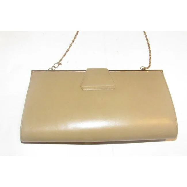 Gucci W Two Way Purse Logo And Chain Strap Camel Leathergold G Accent Clutch