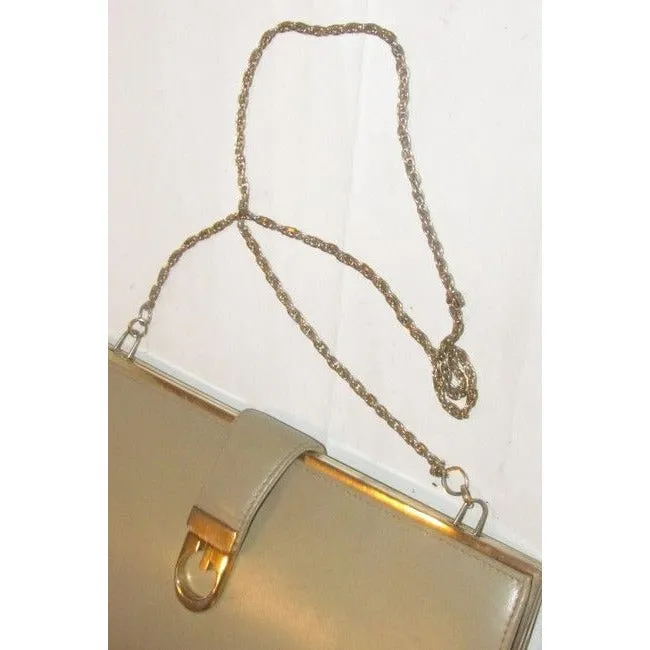 Gucci W Two Way Purse Logo And Chain Strap Camel Leathergold G Accent Clutch