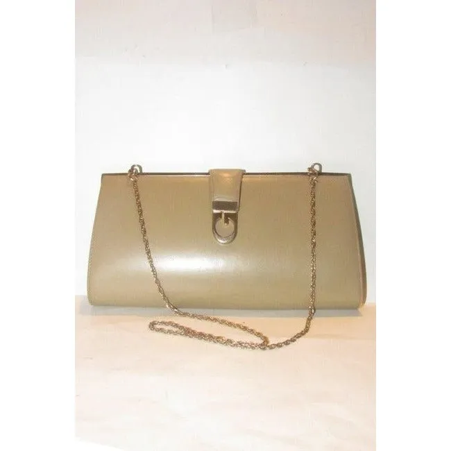 Gucci W Two Way Purse Logo And Chain Strap Camel Leathergold G Accent Clutch