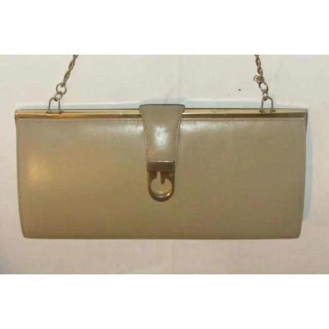 Gucci W Two Way Purse Logo And Chain Strap Camel Leathergold G Accent Clutch