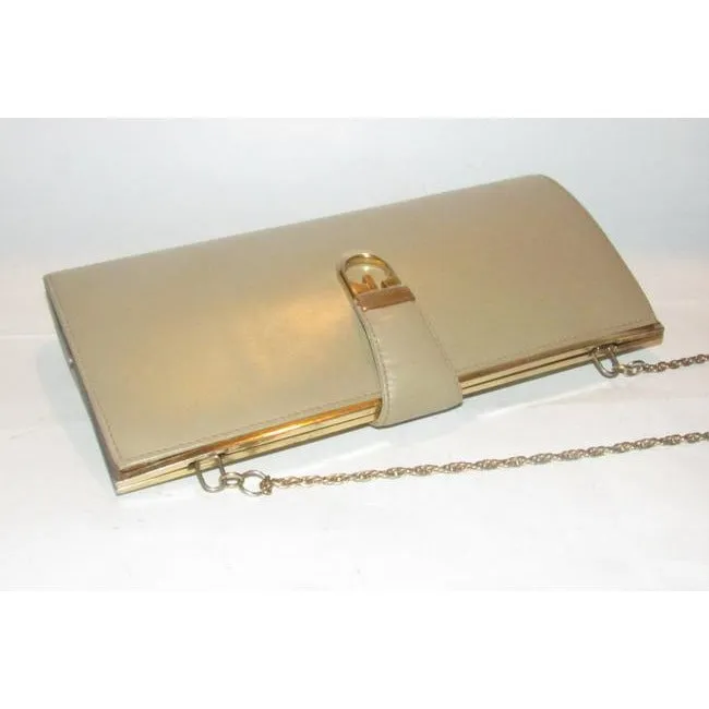 Gucci W Two Way Purse Logo And Chain Strap Camel Leathergold G Accent Clutch