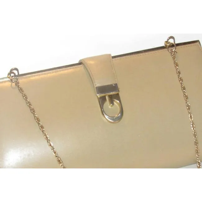 Gucci W Two Way Purse Logo And Chain Strap Camel Leathergold G Accent Clutch