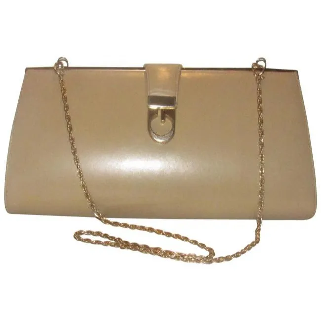 Gucci W Two Way Purse Logo And Chain Strap Camel Leathergold G Accent Clutch