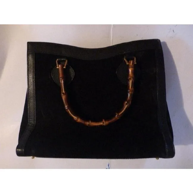 Gucci Xl Two Way Black Suedebamboo Handles Leather And Satchel