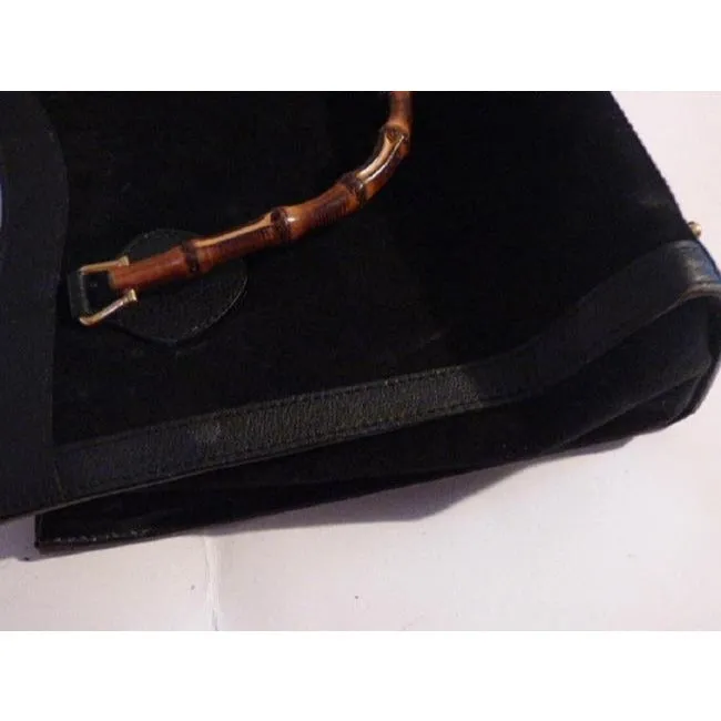 Gucci Xl Two Way Black Suedebamboo Handles Leather And Satchel