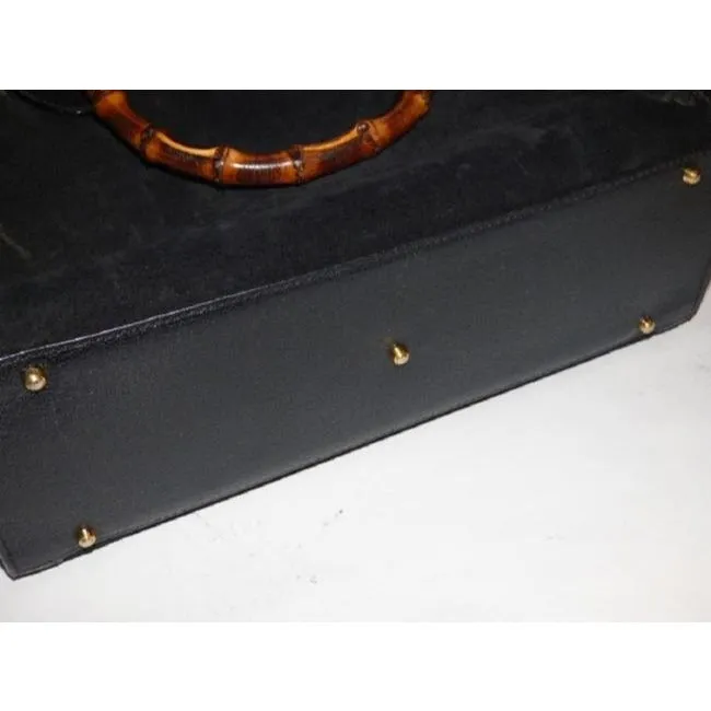 Gucci Xl Two Way Black Suedebamboo Handles Leather And Satchel