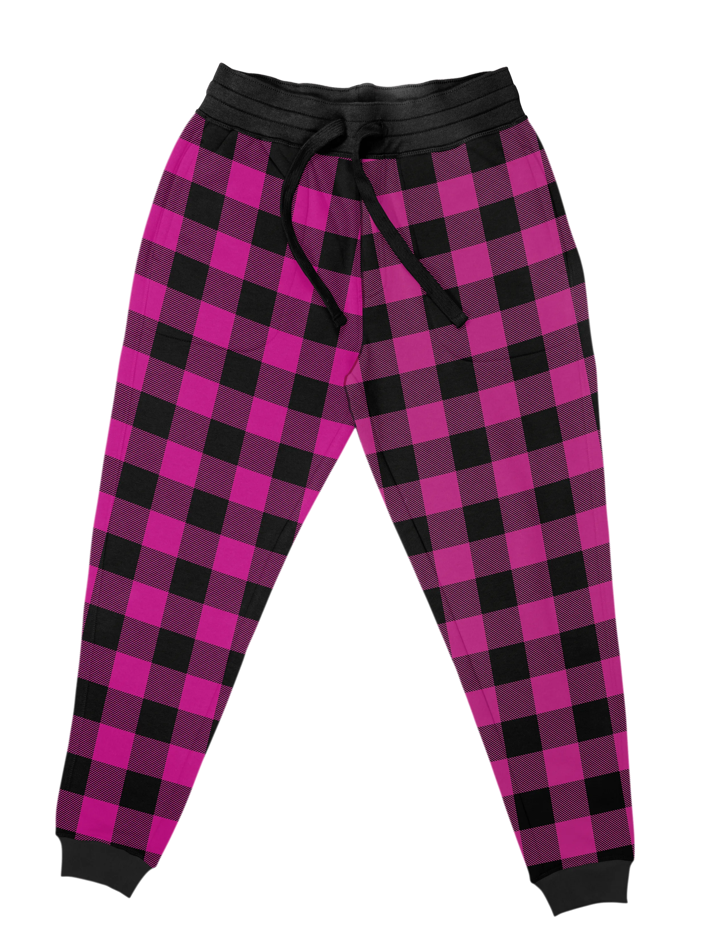 Neon Pink Black Plaid Unisex Joggers