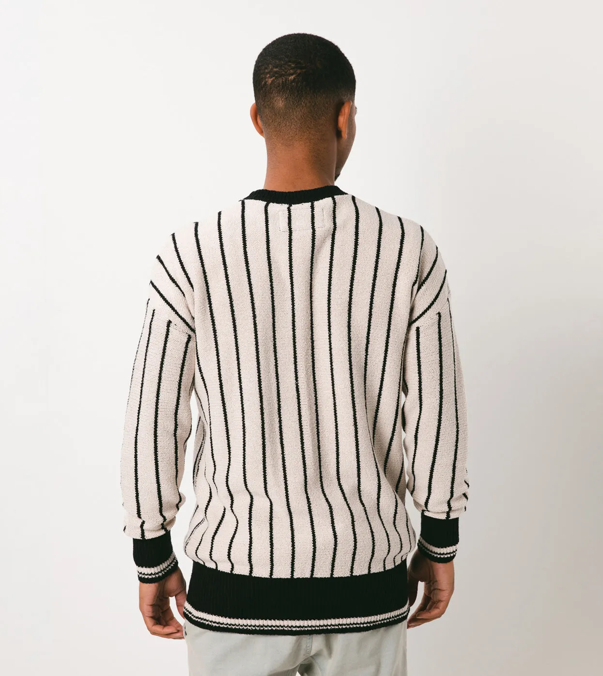 Pinstripe Chunk Crew Knit Shell/Black - Sale