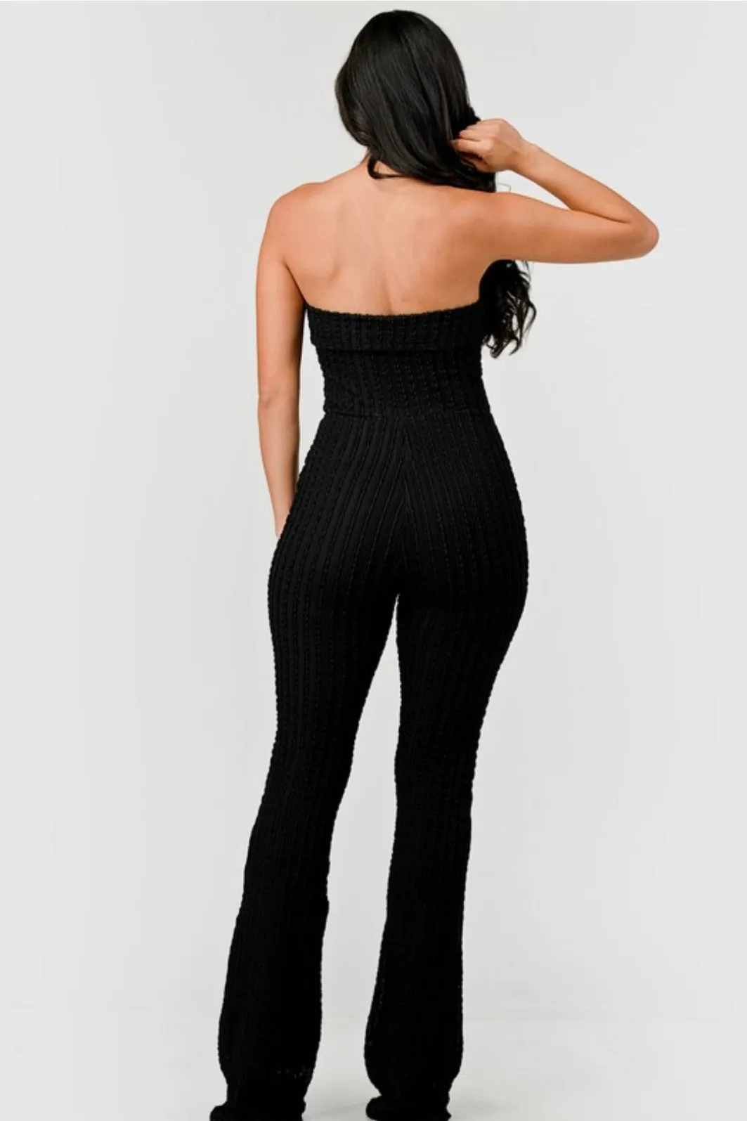 "All That You Need" Strapless Button Up Knit Jumpsuit.