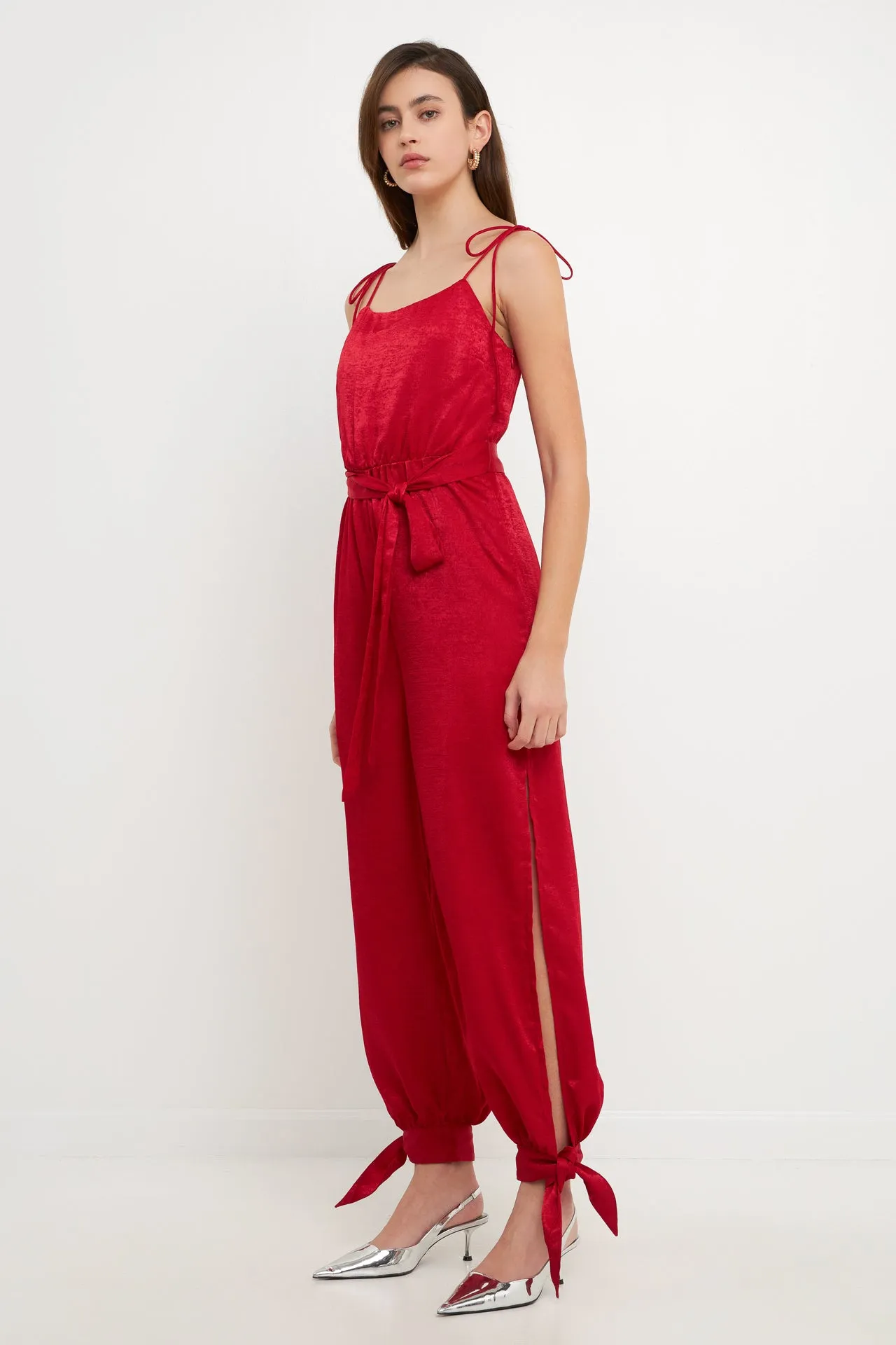 Side Bow Tie Slit Jumpsuit