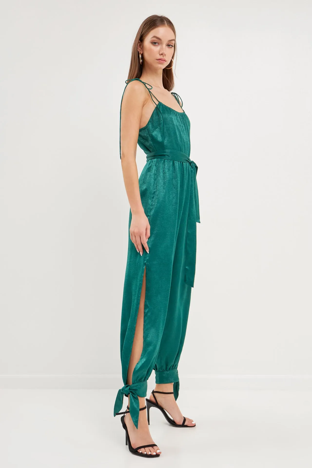 Side Bow Tie Slit Jumpsuit