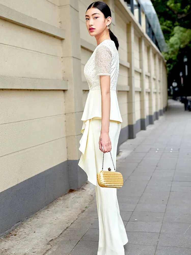 SIDUO Two piece dress short sleeve V-neck suit pant ankle length-Kara  (  V )