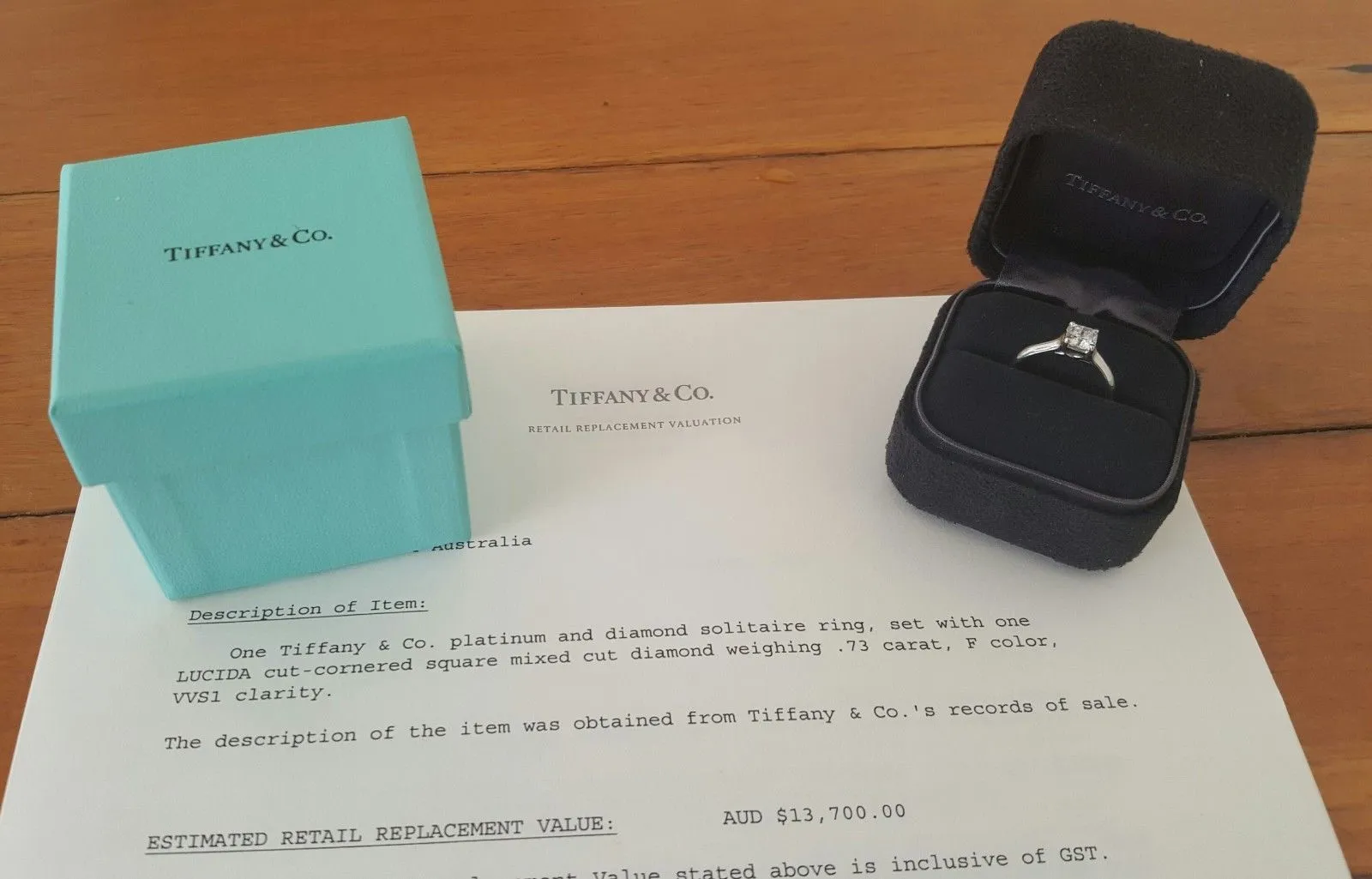 Tiffany & Co. 0.73ct F/VVS1 Lucida Cut Diamond Solitaire Engagement Ring PT950