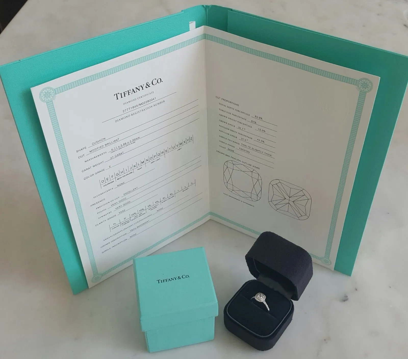 Tiffany & Co. E/VVS2 0.55tcw Cushion Cut Soleste Engagement Ring