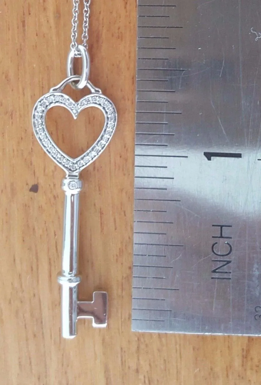 Tiffany & Co. Medium Diamond Heart Key Pendant/Necklace 18ct White Gold $4215