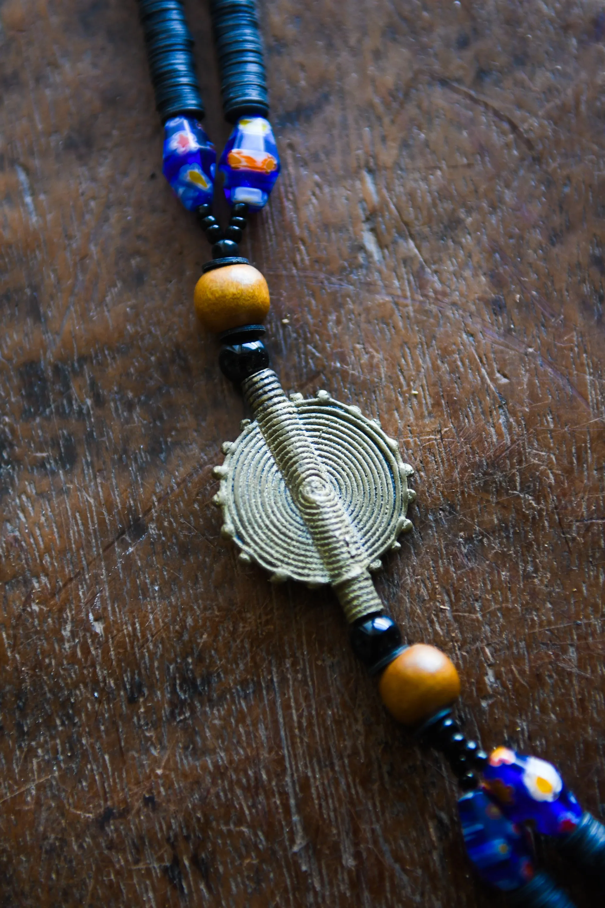 Tribal Beads Bronze Pendant Necklace