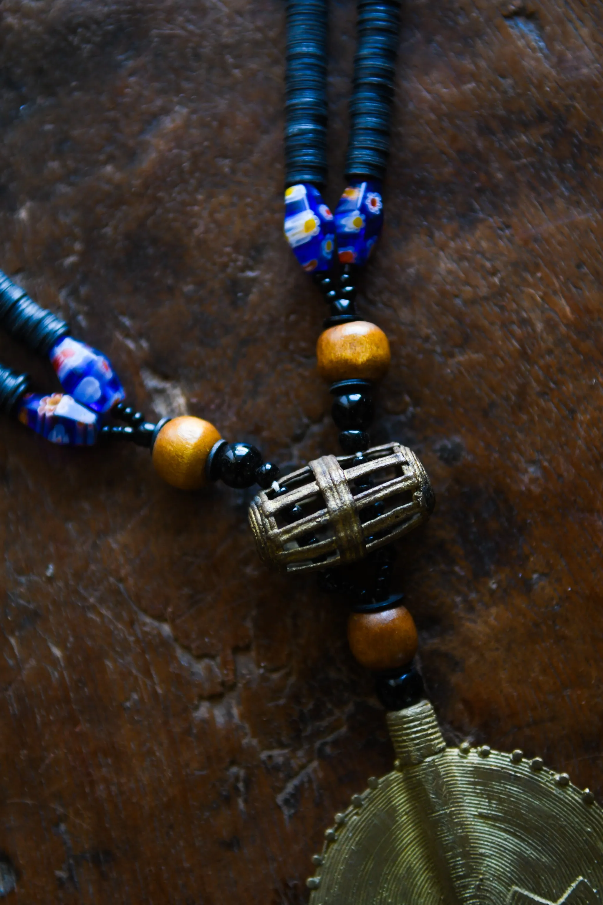 Tribal Beads Bronze Pendant Necklace