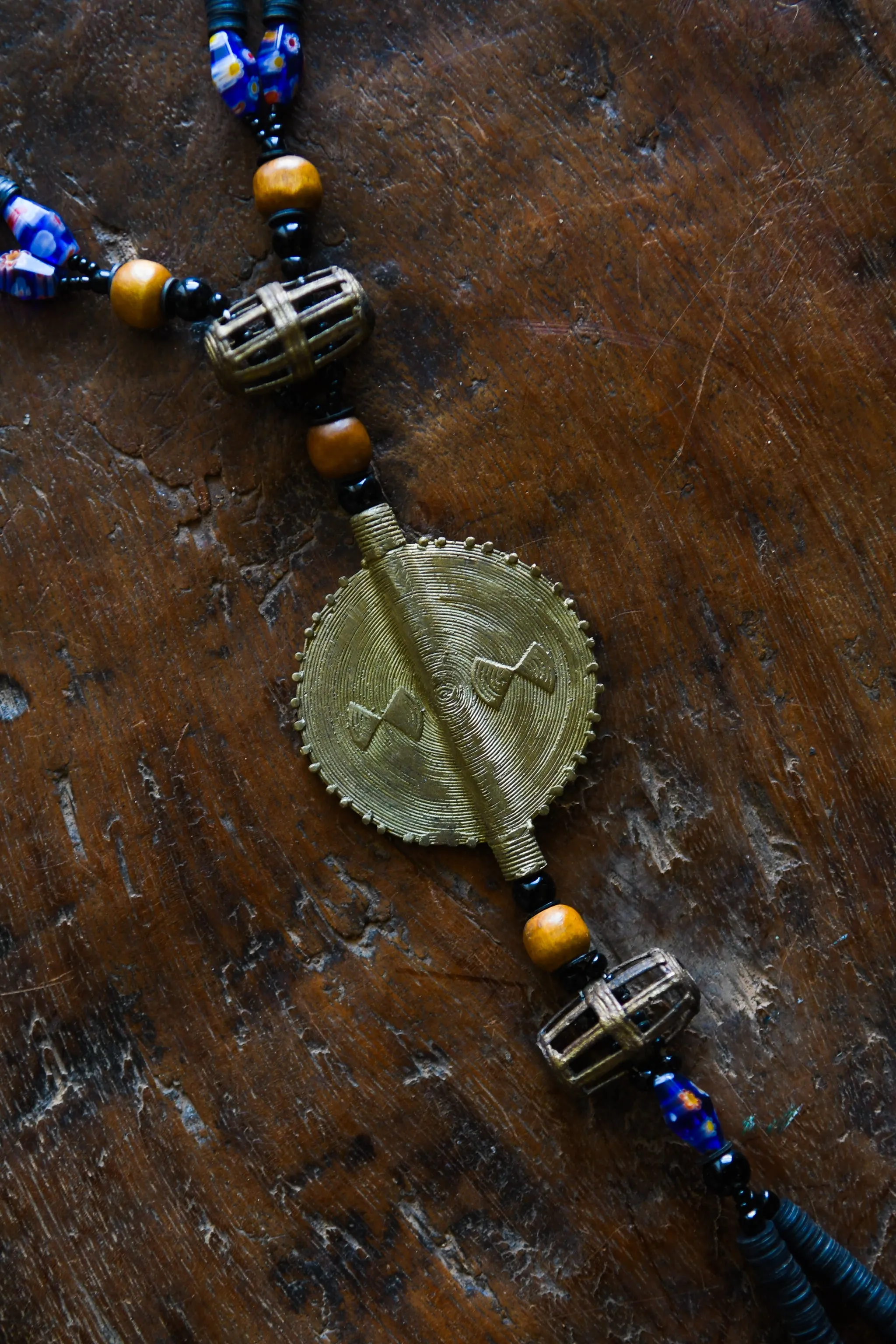 Tribal Beads Bronze Pendant Necklace