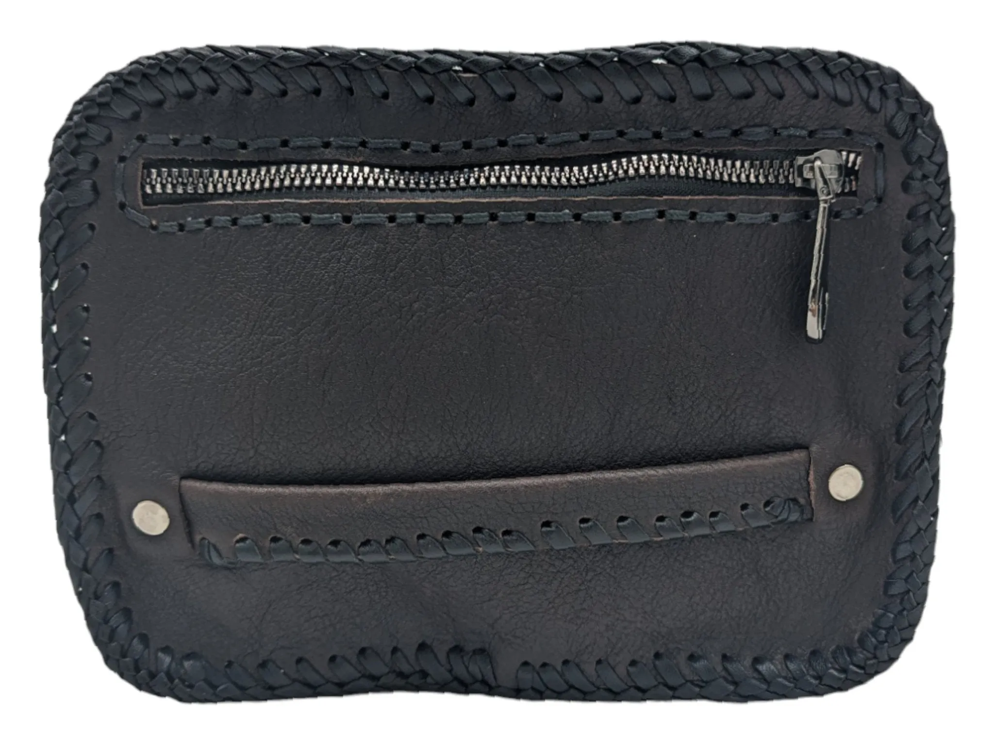 Versatile Alligator Leather Patchwork Artisan Whipstitch Toiletry Bag with Obsidian Stone