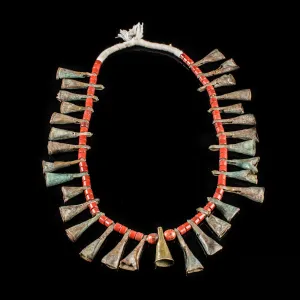 Very Old, Naga Bronze Beaded Necklace, Tribal Read Old Glass Beads Necklace Bronze